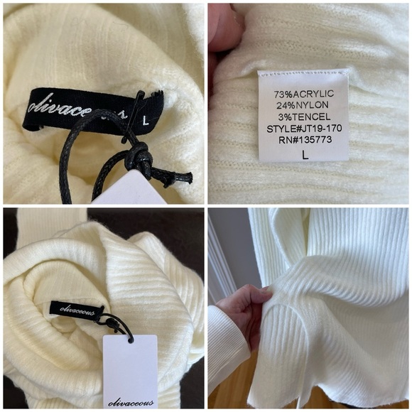Olivaceous New size Large turtle neck soft sweater cream cozy ribbed knit sliit - Picture 6 of 12
